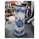 Blue and White Floral Ceramic Pitcher