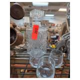 Crystal Decanter with Stopper and Two Glasses