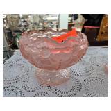 Fenton Pink Glass Pedestal Compote Bowl with Flora