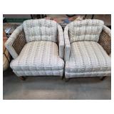 Upholstered Armchairs with Cane Sides