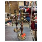 Brass and Wood Candelabras