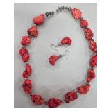 Red Coral-Like Necklace and Earring Set