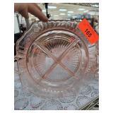 Pink Glass Divided Serving Tray with Handles
