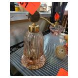Pink Glass Perfume Atomizer with Gold Accents