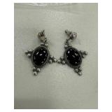 Sterling Silver Earrings with Black Oval Stones