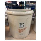 Large Stoneware Crock with 15 and Wing Detai