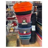 Stack of 10 Storage Bins of Various Colors