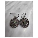 Ornate Metal and Green Stone Earrings