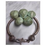 Bracelet with Green Stone Beads and Metal Accents