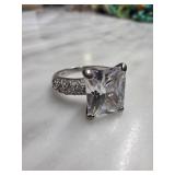 Sterling Silver Size 8 Ring with Clear Stone