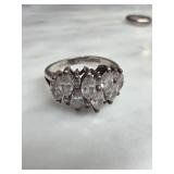 Sterling Silver Ring with Marquise Stones, Sz 7