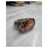 Sterling Silver Sz 9 Ring with Amber Stone