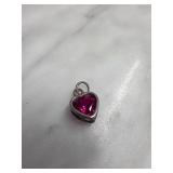 Sterling Silver Heart Charm with Pink Stone