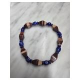 Lapis and Brown Stone Bead Bracelet