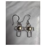 Sterling Silver Cross Earrings with Gold Accents