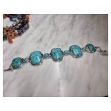 Turquoise Color Beaded and Metal Link Bracelet