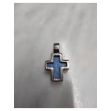 Sterling Silver Cross Pendant With Blue Inlay