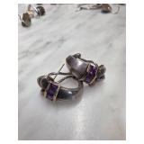 14k Gold Sterling Silver Amethyst Hoop Earrings