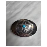 Metal Thunderbird Belt Buckle With Turquoise Accen