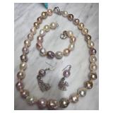 Pearl Necklace, Bracelet, and Earring Set