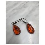 Sterling Silver and Amber Drop Earrings
