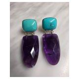 Purple and Blue Stone Drop Earrings