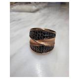 Rose Gold-Tone Sz 9 Ring with Black Stone Accents