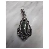 Marcasite Pendant With Green Stone