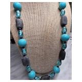 Beaded Necklace with Turquoise and Gray Accents