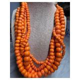 Multi-Strand Orange Beaded Necklace