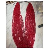 Multistrand Red Coral Beaded Necklace