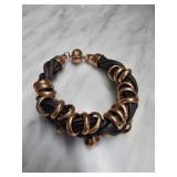 Braided Leather Bracelet With Bronze Accents