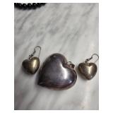 Sterling Silver Heart Pendant and Earrings Set