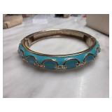 Signed Bangle Bracelet with Blue Enamel
