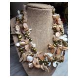 Multistrand Beaded Necklace With Shell Accents