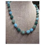 Beaded Necklace With Blue and Green Gemstones