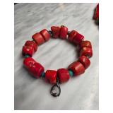 Red Coral and Turquoise Beaded Bracelet