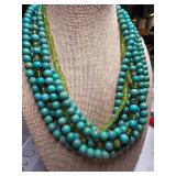Multi-Strand Turquoise and Green Bead Necklaces