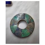 Sterling Silver Circular Pin with Inlaid Design