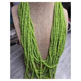 Multistrand Green Bead Necklace With Wood Clasp