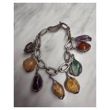 Sterling Silver Charm Bracelet with Gemstone Accen