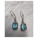 Silver-Toned Earrings With Rectangular Blue Stones
