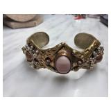 Brass Cuff With Pink Stone Accent