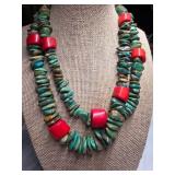 Sterling Silver Turquoise and Coral Necklace