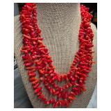 Multi-Strand Coral Necklace With Shell Clasp