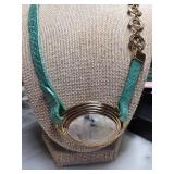 Barse Necklace With Gemstone and Green Leather