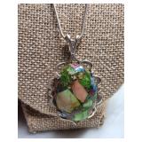 Sterling Silver Necklace With Mosaic Pendant