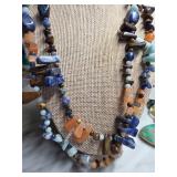 Multi-Stone Beaded Necklace with Blue and Orange A