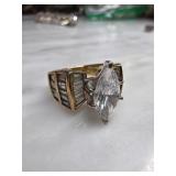 Sterling Silver Ring with Marquise-Cut Center Ston