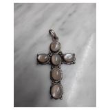 Sterling Silver Cross Pendant with Cabochon Stones